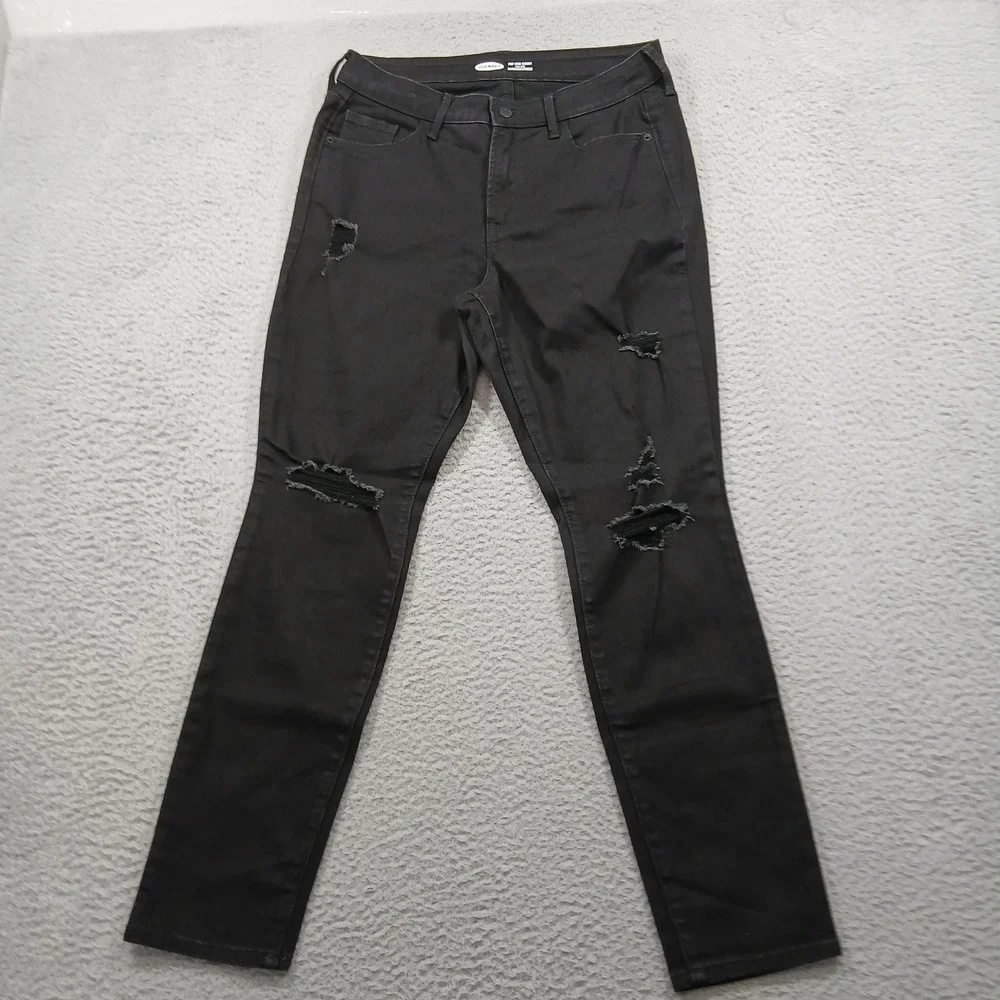 Old Navy Pop Icon Skinny High Rise Distressed Black Jeans Women's 10 EUC